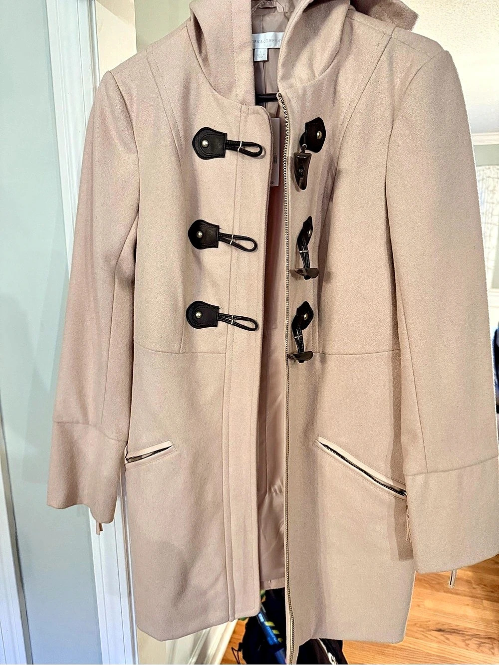 New York & Company Toggle Front Coat in Cream/Pink Hue Size Small NWT
